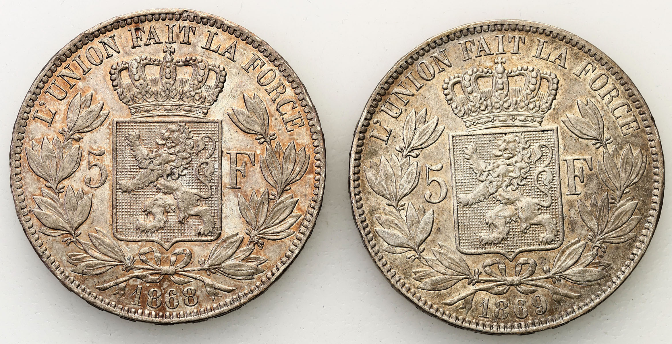 Belgia, Leopold II (1865-1909). 5 franków 1868, 1969, Bruksela